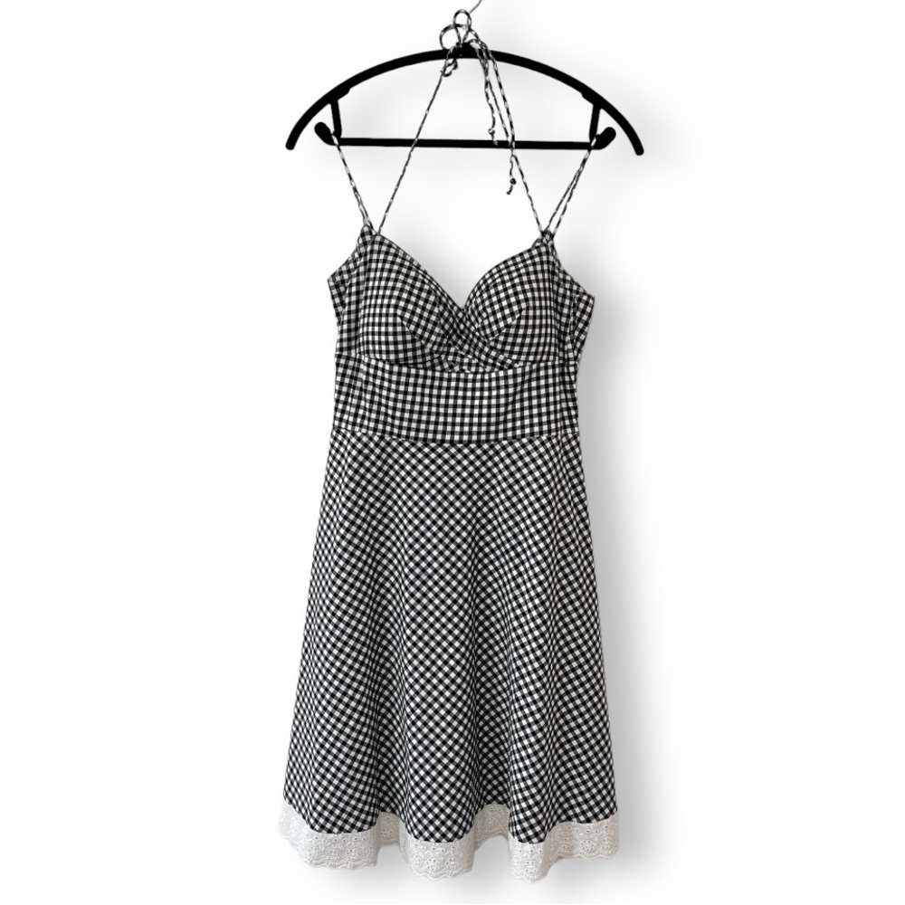 OC by Oleg Cassini Retro Gingham Eyelet Sundress with Bow and Spaghetti Straps